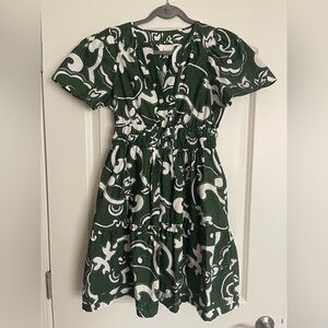 Anthropologie Green and White Patterned Midi Dress